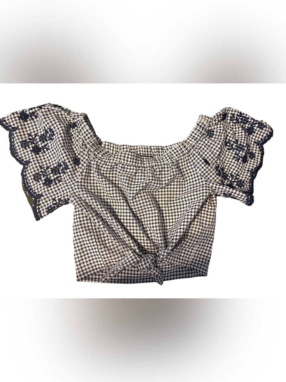 Forever 21 Navy & White Gingham Off-Shoulder Top
